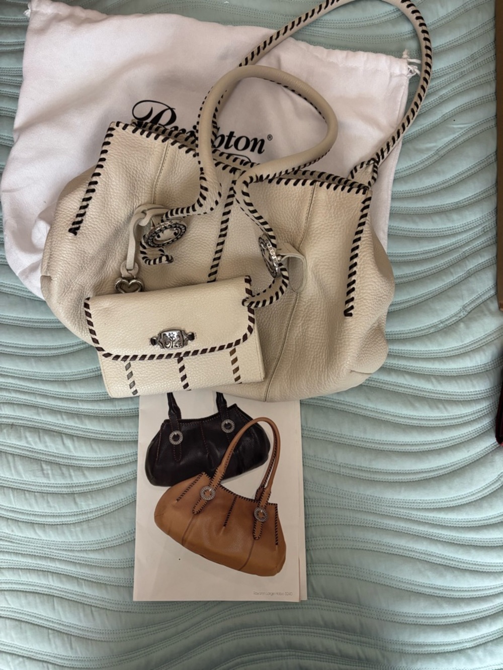 Brighton Rayan cream Leather Shoulder Bag and wallet set with Contrast Stitching